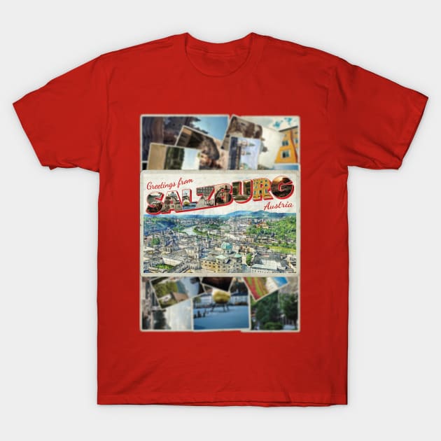 Greetings from Salzburg in Austria Vintage style retro souvenir T-Shirt by DesignerPropo